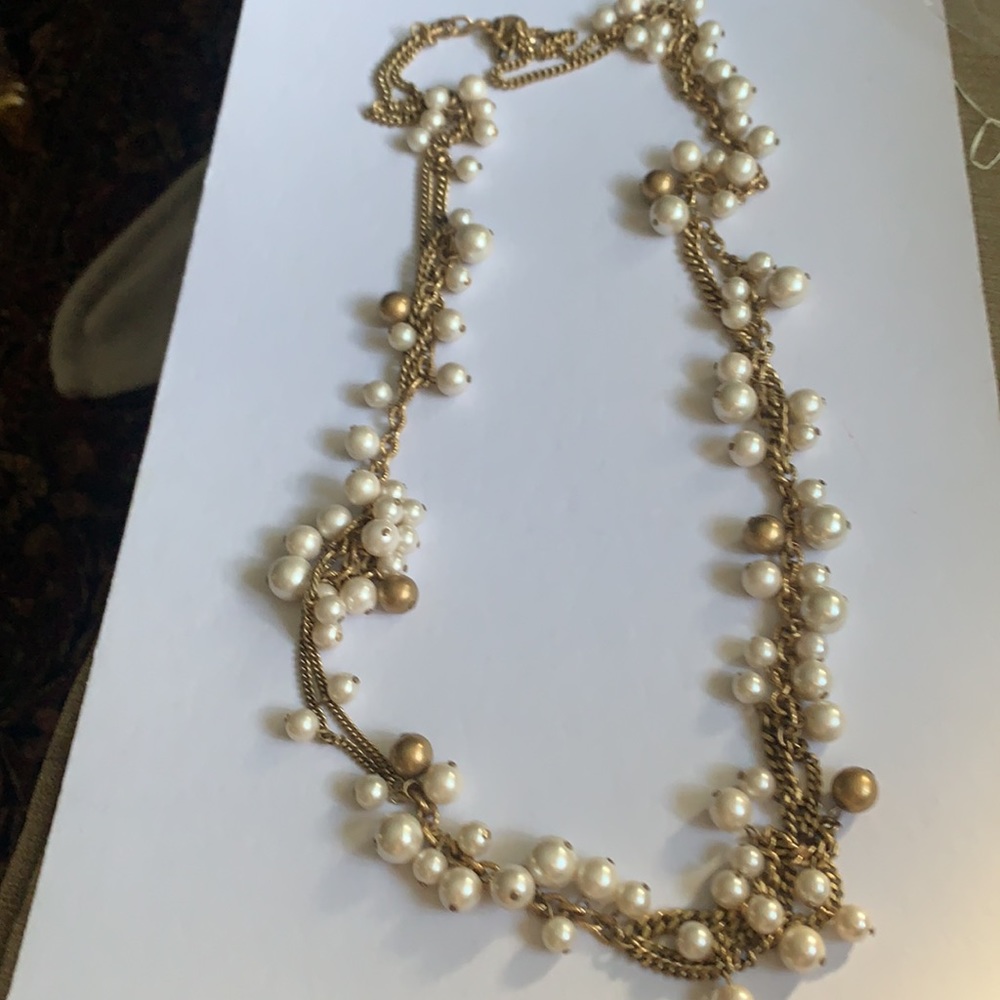 Stella and Dot vintage Faux Pearl Necklace Adjustable Multi Strand Chain